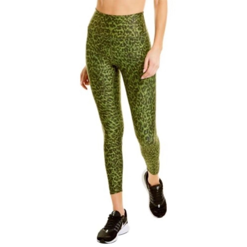 Good American Core Power Leggings Pesto Green Leopard Animal Print Leggings